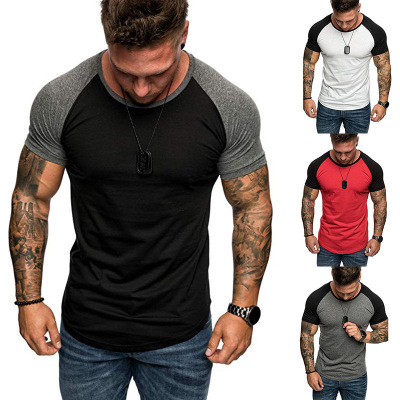 Foreign Trade Men's Summer European Code Color Matching Sports Loose Casual Fashion Short Sleeve T-shirt Boy's Undershirt