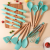 19pc 17pc 12pc Silicone utensils with knife set Bucket Wooden Handle Kitchenware Set Color Knives gift set