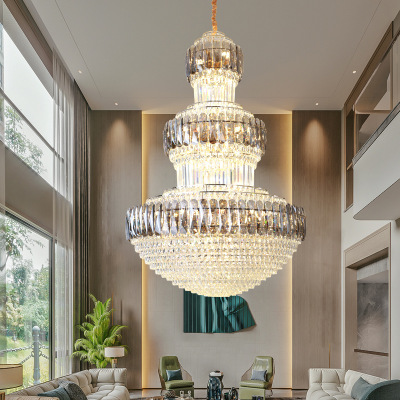 Light Luxury Duplex Building Living Room Chandelier Crystal Household round 2022 New Hotel Lobby Villa Hollow Lamps