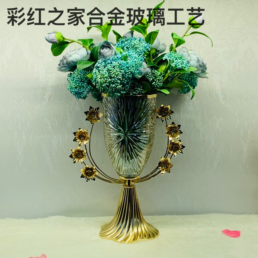 欧式家居金属玻璃花瓶客厅餐厅桌面欧式奢华创意样板房摆设