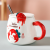 Creative Cartoon Cute Strawberry Bunny Ceramic Cup Office Cup with Lid and Straw Coffee Mark Cup