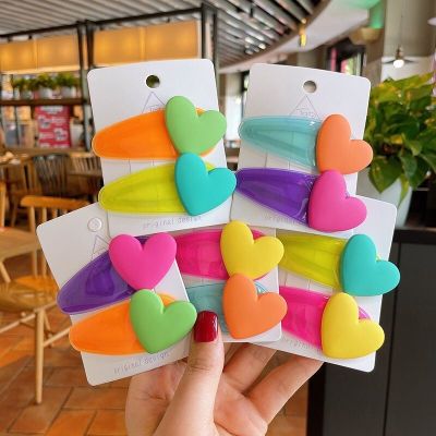 Fluorescent Color Love Jelly 7cmbb Clip Korean Style Children Hairwear Side Clip Broken Hair Price Cute Student Hair Accessories Headdress