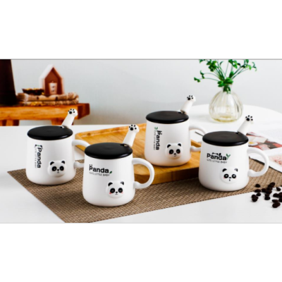 Good-looking Panda Mug with Cover Spoon Couple Ceramic Cup Children Household Drinking Cups Office Coffee Cup