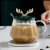 Nordic Style Gold Plated Antlers Transparent Glass Cup with Cover Spoon Diamond Mug Christmas Gift Office Drinking Glass