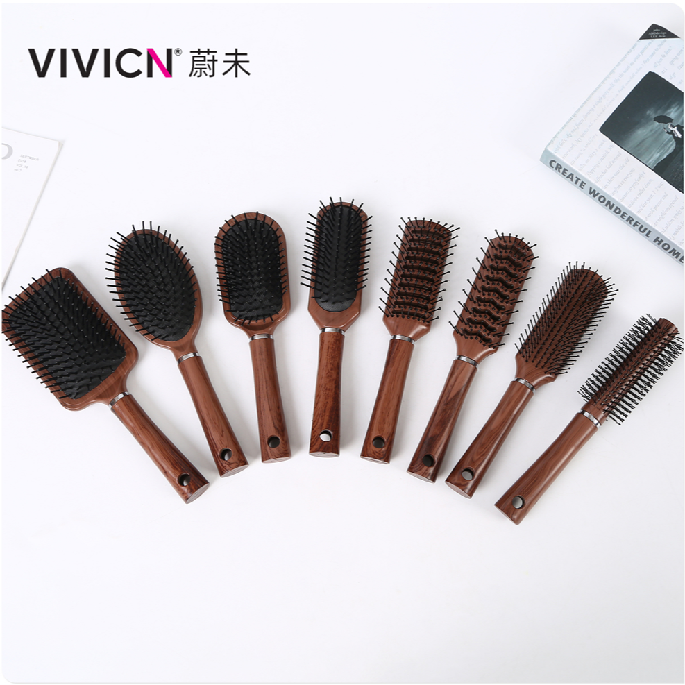 [weiwei] men and women comb plastic comb imitation wood grain nine rows comb curly hair anti-static back head modeling comb