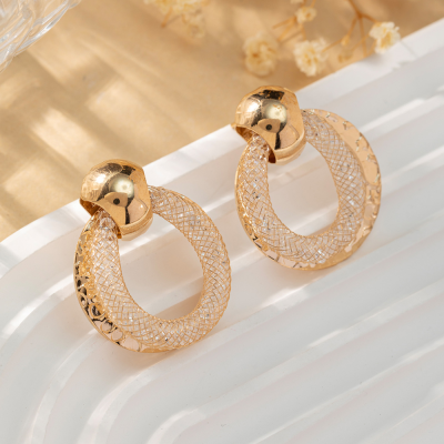 Cross-Border Hot Selling European and American Retro Oval Metal Stud Earrings Elegant Loose Diamond Multi-Layer Earrings Women's Earrings