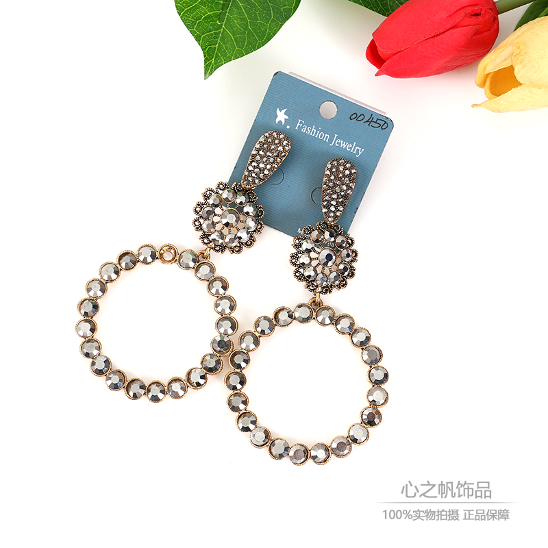 欧美流行复古圆圈耳钉 ins风几何耳环耳饰 韩版东大门耳饰品批发