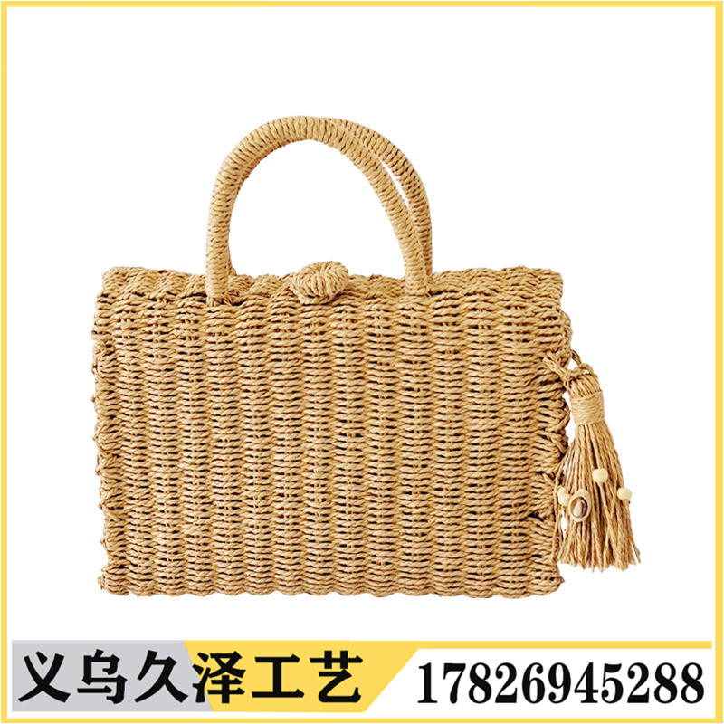 春款简约百搭欧美手提包小挎包复古女包编织包草包