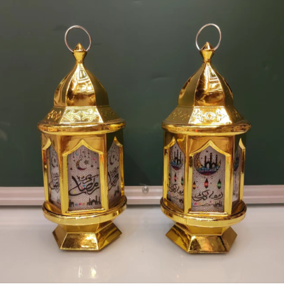 Ramadan Gold-Plated Hexagonal Printed Film/Mirror Lantern Chandelier