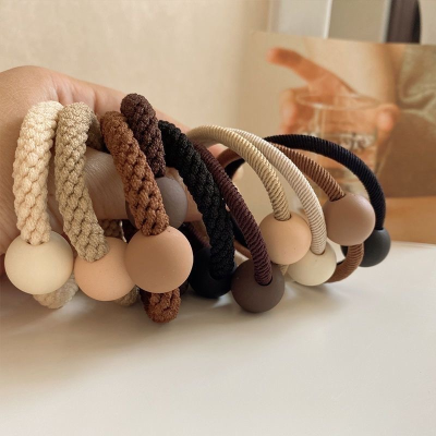 New Japanese and Korean Basic High Elastic Rough Rubber Band Headband Durable Hair Band Ponytail Rubber round Beads Leather Case Hair Tie Rope