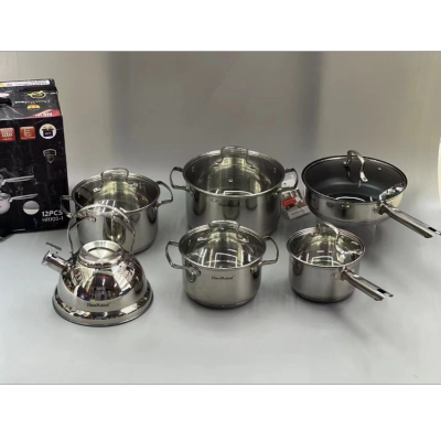 Spot Cross-Border Hot Sale Stainless Steel Cookware Pot Set 3L Whistle Kettle Dual-Sided Stockpot Non-Stick Braising Frying Pan Milk Pot