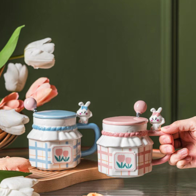  Ceramics mug Ceramic Cup Tulip mug water cup creative cartoon Cup high-profile figure shaped cup rabbit Cup gift Cup.