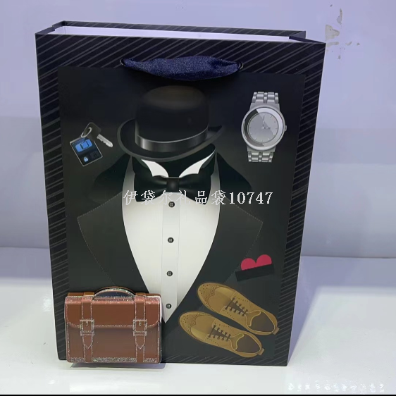 白卡男士撒粉3D贴片 购物袋210克 礼品袋 手提袋