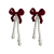 Sterling Silver Needle New Retro Hong Kong Style Wine Red Flocking Bow Earrings Autumn and Winter One Style for Dual-Wear Pearl Earrings