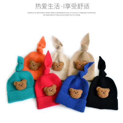 Chengwen New Hat Baby Bear Autumn and Winter Children's Knitted Hat Boys and Girls Baby Personality Lace Braid Woolen Cap