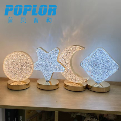 Led Diamond Crystal Lamp USB Charging Bedside Lamp Three-Color Touch Dimming Bedroom Atmosphere Modeling Small Night Lamp