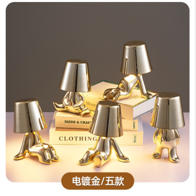 Thinker Small Gold Statue Table Lamp Touch Charging Small Night Lamp Italy Ins Decoration Table Lamp
