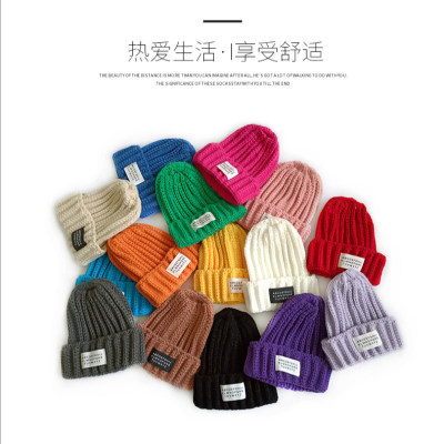 Chengwen Children's Hat New Fashion Letter Cloth Label Cap Boys and Girls Baby Simple Solid Color Fashion Cap Kids Woolen Cap