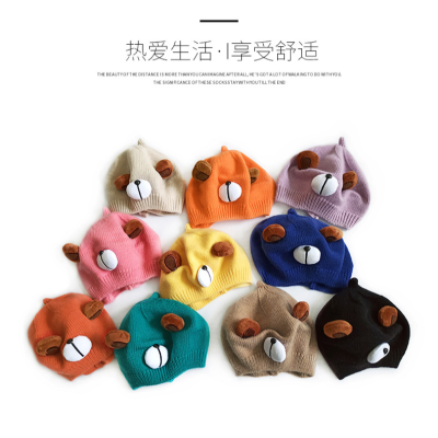 Chengwen Knitted Hat Children Beret New Sweet Cute Cartoon Bear the Girl in the Hat Western Style Woolen Cap