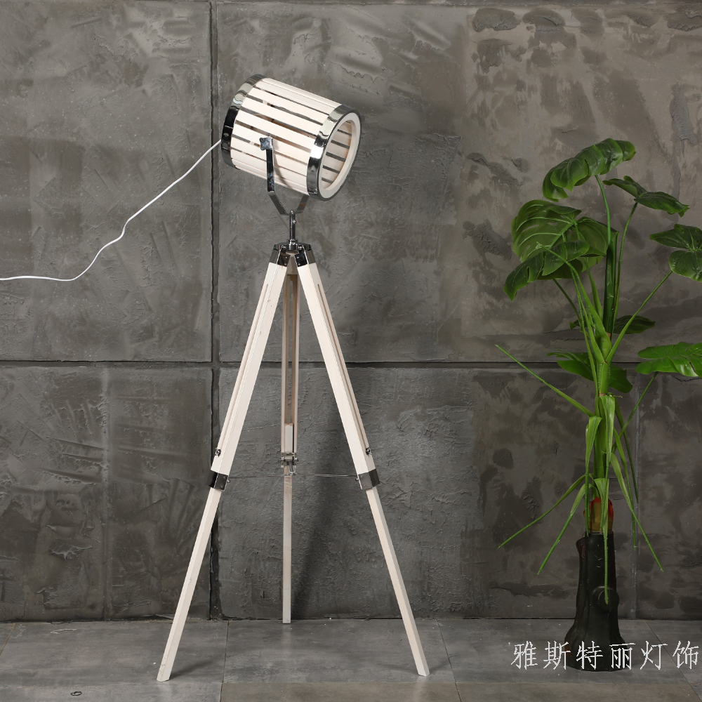 北欧风镂空实木立式台灯栅栏头伸缩三脚架实木落地灯美式乡村风