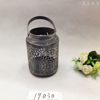 Retro Round Barrel Wrought Iron Garden Home Candle Holder Decoration 19030