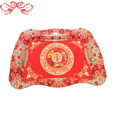 Df99347 Rectangular Red Flower Disk Stainless Steel Plate Food Tray Fruit Plate Kitchen Hotel Supplies