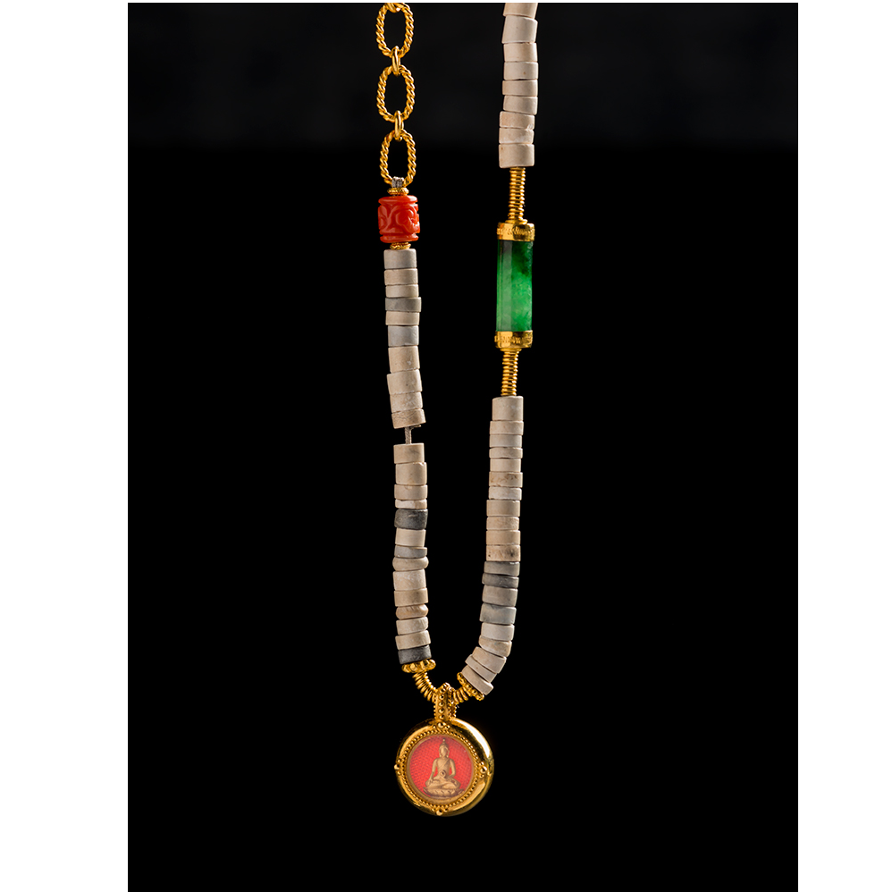 鸡骨白项链 翡翠管包金 999足金配件项链