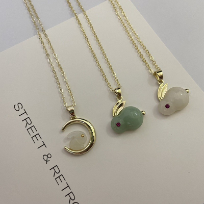 Chinese Style Zodiac Exquisite Small Special-Interest Design Pendant New Opal 2023 Birth Year Jade Hare Necklace for Women