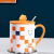 Ceramics mug ceramics cup checkerboard mug smile face cup .