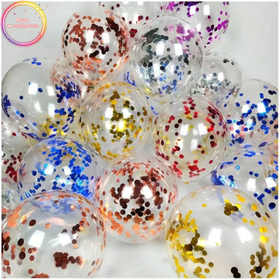 Cross-Border Hot Selling Factory Direct Sales 12-Inch Confetti Transparent Balloon Party Decoration Color Latex Balloons