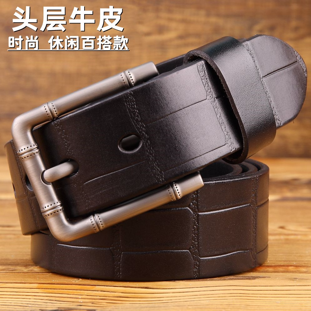 cross-border e-commerce amazon first layer cowhide men‘s belt pin buckle belt fashion all-match pants belt vegetable tanned leather leather