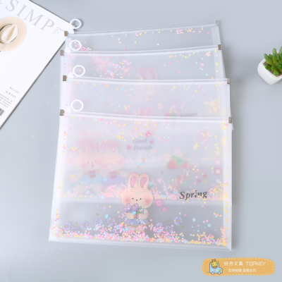 Colorful Five-Pointed Star Sequins File Bag Waterproof Plastic Zippered Bag Transparent Stationery Storage Bag