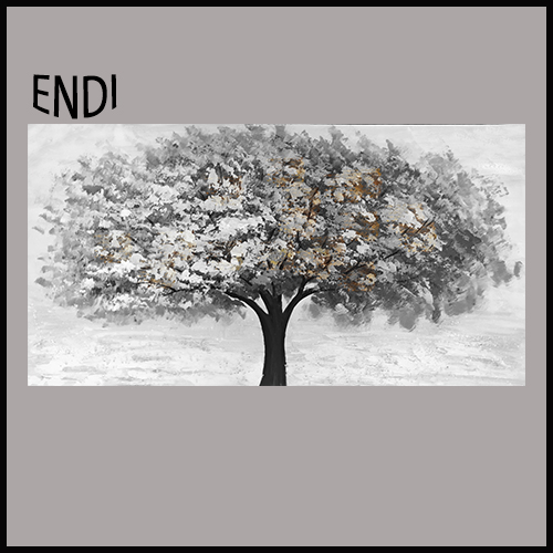 黑白系列生命树手绘艺术油画立体厚肌里美式简约冷淡风客厅装饰