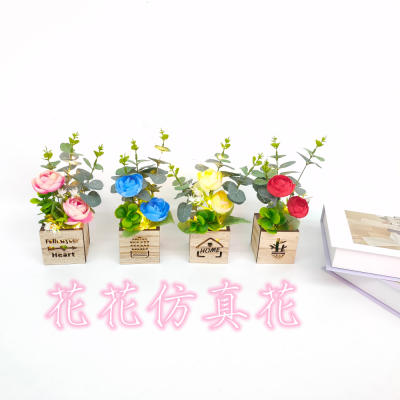 Artificial/Fake Flower Bonsai Wooden Box Rose Bud Living Room Dining Table Desk Bedroom Etc Ornaments