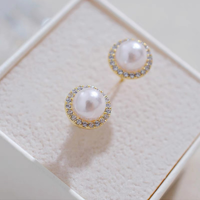Yunyi Decorated Home High-Grade round Zircon Pearl Stud Earrings Gold Plated in Stock Wholesale Factory Direct Sales
