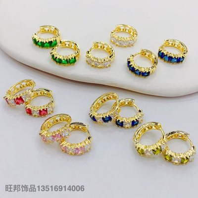 Wangbang Jewelry Colorful Artificial Gemstone Small Ear Bone Ring Small Earrings European and American Fashion Retro Small Ear Ring Earrings