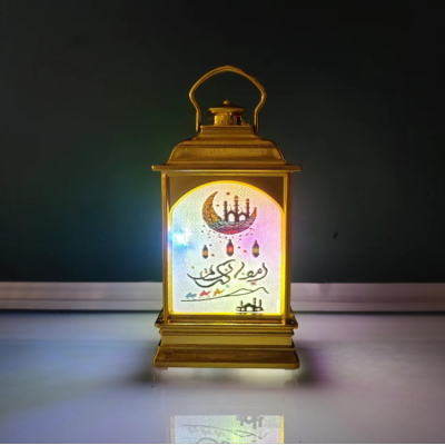 Ramadan Gold and Silver Pearlescent Film Printing Small Flat Square Light Storm Lantern Lantern
