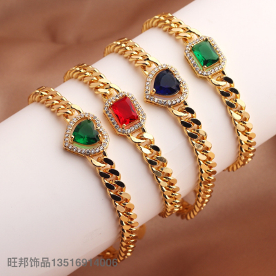 Foreign Trade AliExpress Tongwei Inlaid Zircon Bracelet Heart Geometric Zircon Women's Bracelet Simple Temperament Electroplated Real Gold