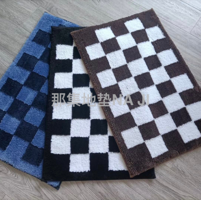 Chessboard Plaid Thickened Striped Suede Super Soft Absorbent Non-Slip TPR Bottom Foot Mat Bathroom Door Mat Entrance Entrance Carpet