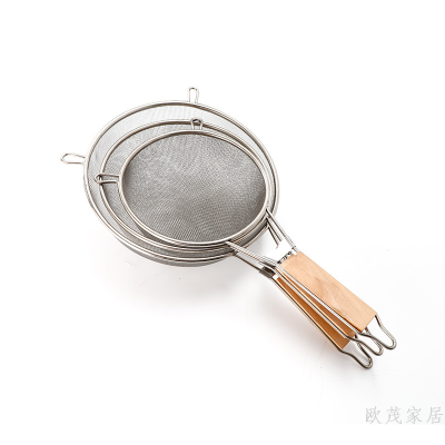 Stainless Steel Boutique Binaural Wooden Handle Oil Grid Stainless Steel Frying Basket Foreign Trade Export Grid