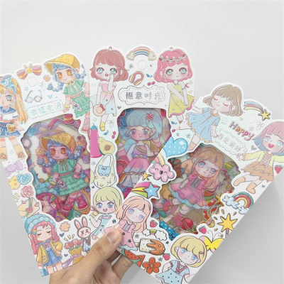 Laser Hot Silver Journal Stickers Seamless Children Cute Character Stickers Girl Heart Ins Style Waterproof Transparent Notebook