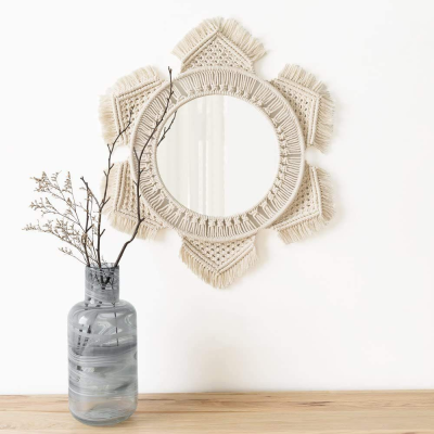 Nordic Style Bohemian Mirror Ins Woven Tassel Mirror Creative Home Decoration Wall-Hung Decorations Mirror