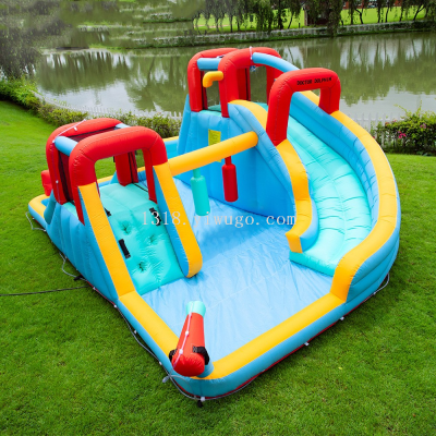 Yiwu Factory Direct Sales Children's Inflatable Castle Inflatable Water Spray Trampoline Children's Double Slide Castle Inflatable Small Trampoline