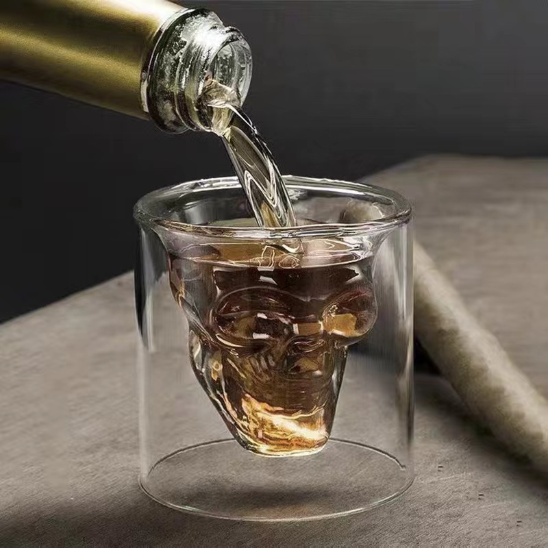 Skull Glass Whiskey Shot Glass White Wine Glass Personalized Double-Layer Transparent Crystal Skull Glass