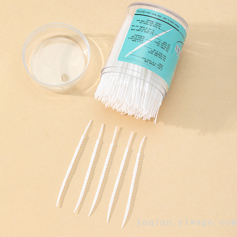一次性带刷刺双头塑料牙签罐装200支家用酒店齿缝清洁牙缝刷批发