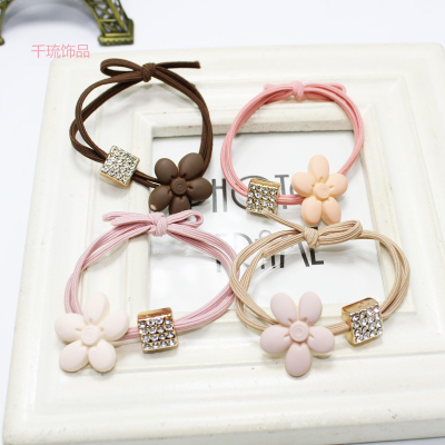 New Popular Milk Coffee Color Crystal Hair Tie Love Heart Flowers Cute and Graceful Women's Rubber Band Bear Hairtie Wholesale