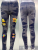 Denim Factory Direct Sales New AliExpress Amazon European and American Ladies Jeans Christmas Printed Ripped Trousers