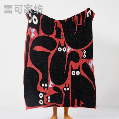 Half Velvet Blanket Sofa Blanket 2022 Warm and Soft Autumn and Winter New Arrival New Moon Cat-Naughty Cat