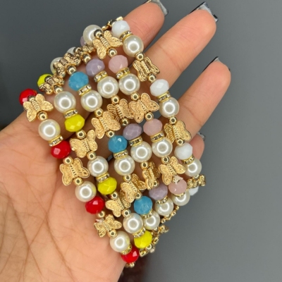 Pearl Crystal Alloy Butterfly Bracelet