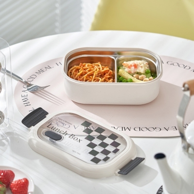 M04-6262 Stainless Steel Insulated Lunch Box Compartment Sealed Lunch Box with Lid Double Layer Water Injection Heated Bento Box